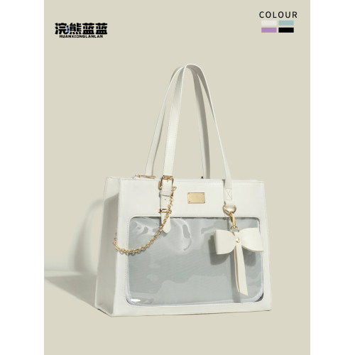 浣熊藍藍原創設計蝴蝶結少女痛包新款日常透明大食量托特痛腋下包