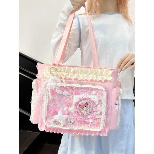 二次元穀子透明斜後後背包日系ins學院大容量托特包吧唧紥板痛包娃包