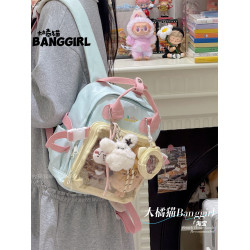 可愛多巴胺撞色小書包少女二次元透明痛包迷你雙肩包百搭手提娃包