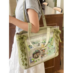 綠色痛包大容量絲帶薄荷綠手提二次元穀子小食量包包女肩包托特包