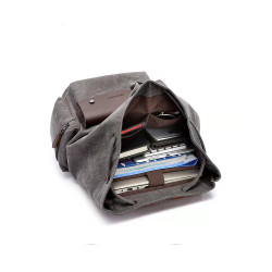 真皮雙肩包男復古手提油蠟帆布簡約休閒旅行商務時尚後後背包電腦書包