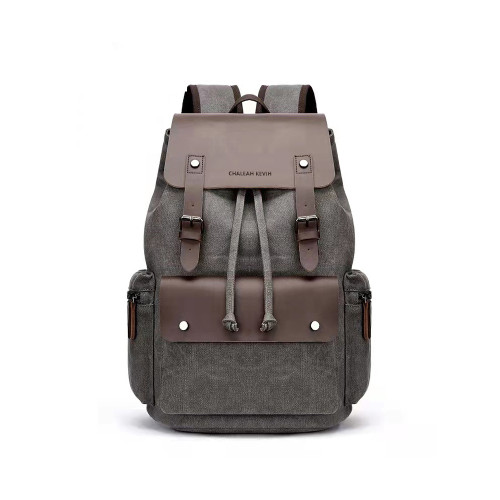 真皮雙肩包男復古手提油蠟帆布簡約休閒旅行商務時尚後後背包電腦書包