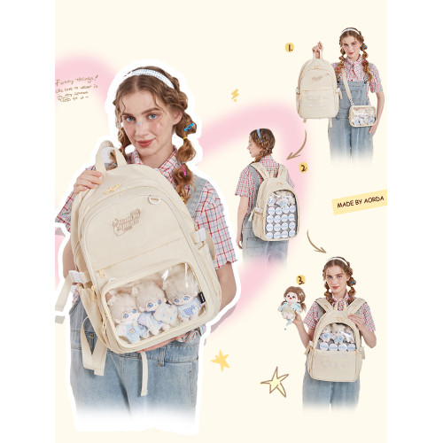 AORDA 痛包雙肩大容量書包初中女生藍色後後背包學生黨二次元40cm娃包