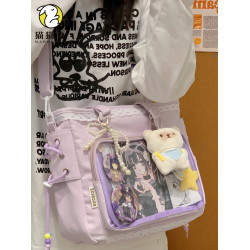 痛包二次元女透明斜背挎包粉色學生包包大容量手提包高顔值補習袋