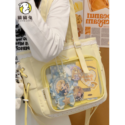 痛包二次元女透明斜背挎包粉色學生包包大容量手提包高顔值補習袋