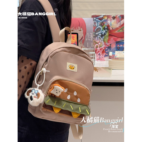 大橘貓韓國小衆設計漢堡可愛萌個性女大學生輕便旅行外出雙肩後後背包 大橘貓韓國小衆設計漢堡可愛萌個性女大學生輕便旅行外出雙肩後後背包