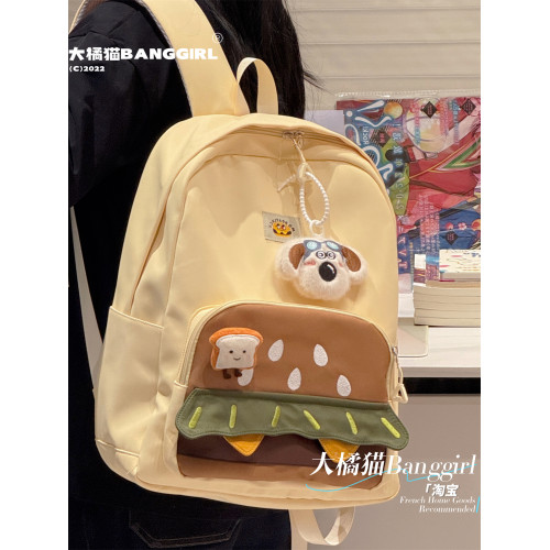 大橘貓韓國小衆設計漢堡可愛萌個性女大學生輕便旅行外出雙肩後後背包 大橘貓韓國小衆設計漢堡可愛萌個性女大學生輕便旅行外出雙肩後後背包