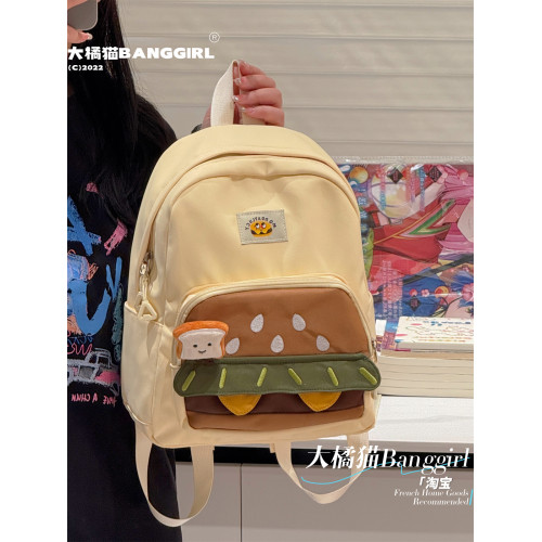 大橘貓韓國小衆設計漢堡可愛萌個性女大學生輕便旅行外出雙肩後後背包 大橘貓韓國小衆設計漢堡可愛萌個性女大學生輕便旅行外出雙肩後後背包