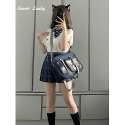 可斜背JK雙面製服痛包小卡櫻花學院風二次元單肩包吧唧痛娃包校供