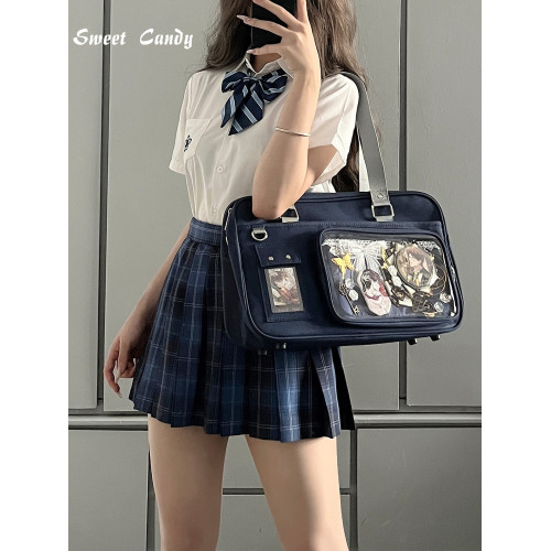 可斜背JK雙面製服痛包小卡櫻花學院風二次元單肩包吧唧痛娃包校供