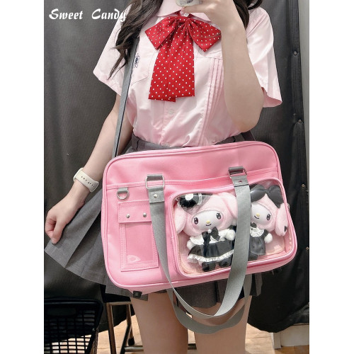 可斜背JK雙面製服痛包小卡櫻花學院風二次元單肩包吧唧痛娃包校供