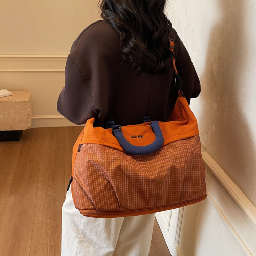 棕色短途旅行包女大容量遊泳健身包乾濕分離瑜珈包學生登機行李包