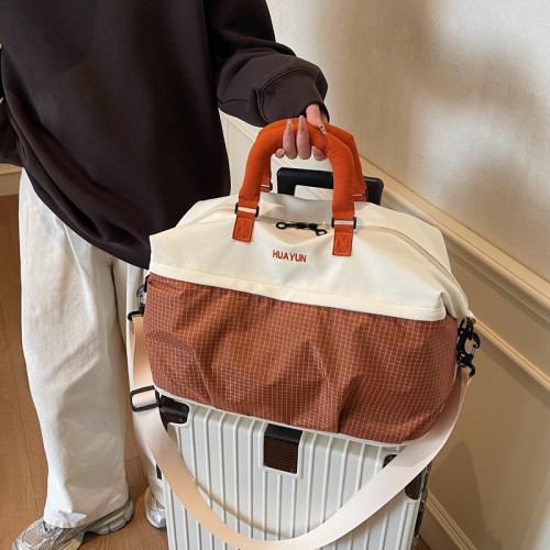 棕色短途旅行包女大容量遊泳健身包乾濕分離瑜珈包學生登機行李包