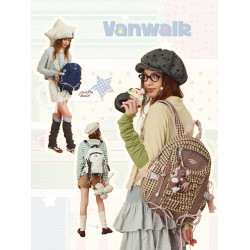 VANWALK糯米團 抽繩褶皺休閒雙肩包大容量女學生款通勤書包後後背包