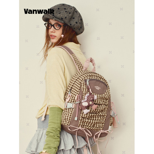 VANWALK糯米團 抽繩褶皺休閒雙肩包大容量女學生款通勤書包後後背包 VANWALK糯米團 抽繩褶皺休閒雙肩包大容量女學生款通勤書包後後背包