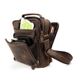 頭層牛皮商務復古單肩包男士真皮包瘋馬皮斜後後背包休閒手機包小方包