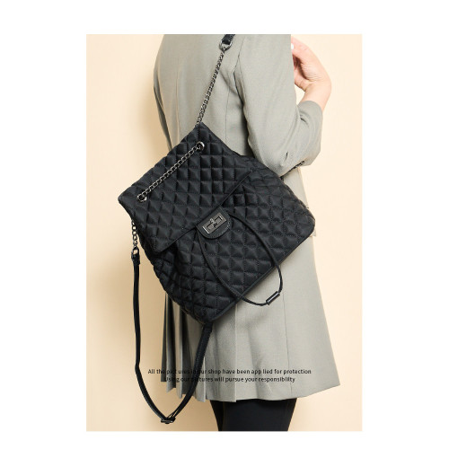 原創小衆後後背包女旅遊抽繩雙肩包新款設計感小衆鏈條菱格包尼龍布包