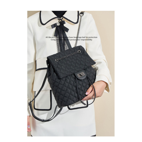 原創小衆後後背包女旅遊抽繩雙肩包新款設計感小衆鏈條菱格包尼龍布包