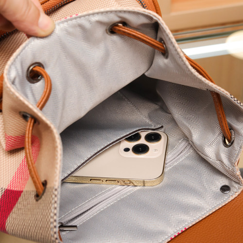 真皮雙肩包女2024新款時尚格紋大容量休閒後後背包女簡約流行旅行包潮