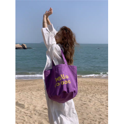 韓版新款帆布包大容量單肩字母托特包簡約休閒潮流包學生購物袋潮