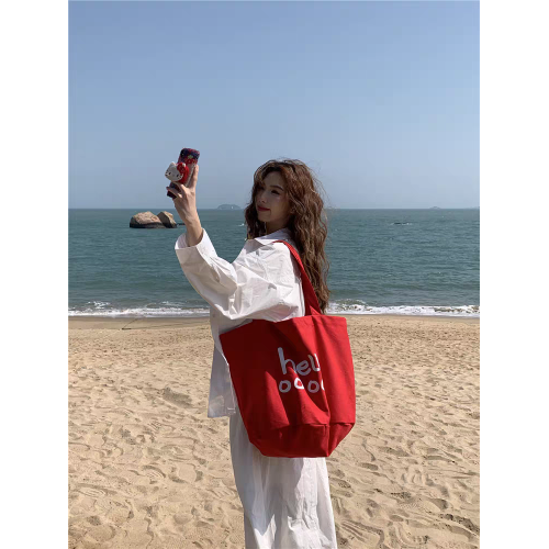 韓版新款帆布包大容量單肩字母托特包簡約休閒潮流包學生購物袋潮