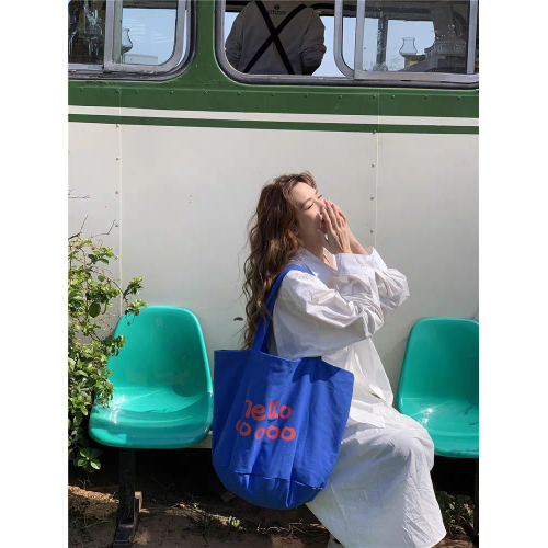 韓版新款帆布包大容量單肩字母托特包簡約休閒潮流包學生購物袋潮