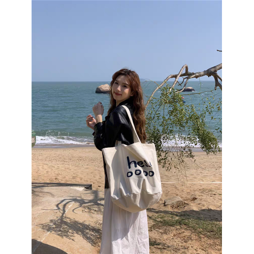 韓版新款帆布包大容量單肩字母托特包簡約休閒潮流包學生購物袋潮