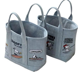 史努比刺綉日系可愛帆布包寶媽外出手拎包便當包上班族手提包女