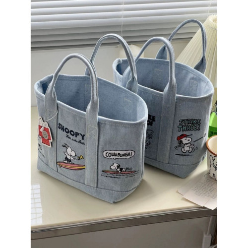 史努比刺綉日系可愛帆布包寶媽外出手拎包便當包上班族手提包女