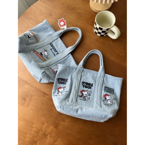 史努比刺綉日系可愛帆布包寶媽外出手拎包便當包上班族手提包女