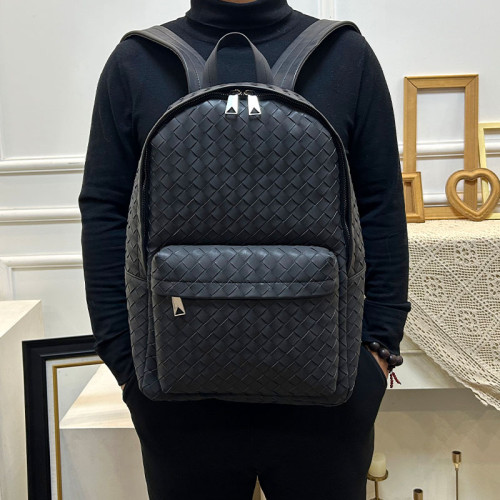 X&BV雙肩包男士後後背包真皮編織男包時尚潮流商務旅行出差大容量書包