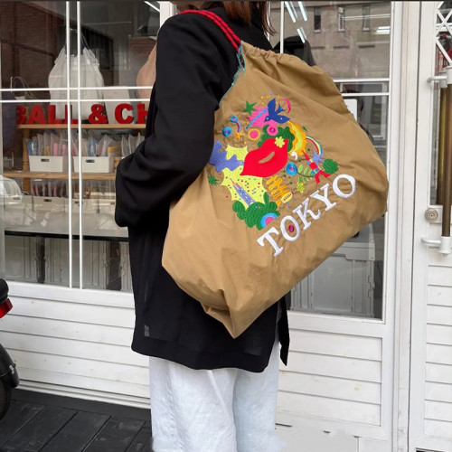 ball&chian日本刺綉東京紅脣環保袋斜背帆布購物袋單肩托特通勤包