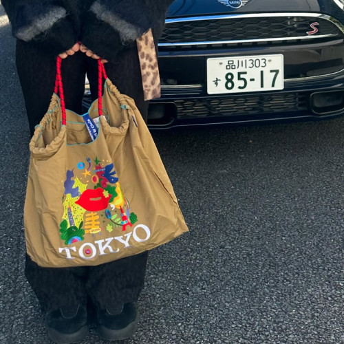 ball&chian日本刺綉東京紅脣環保袋斜背帆布購物袋單肩托特通勤包