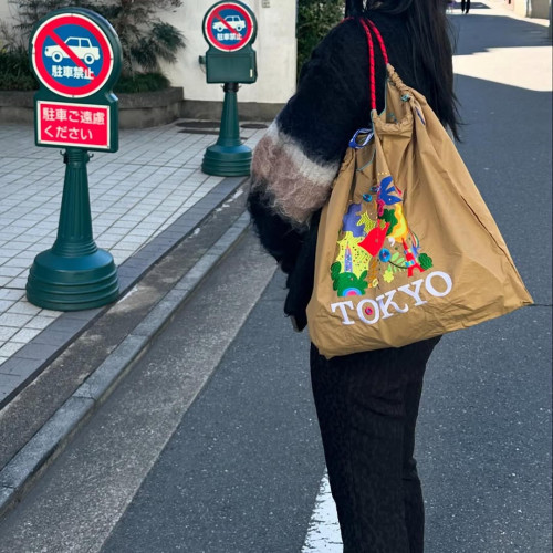 ball&chian日本刺綉東京紅脣環保袋斜背帆布購物袋單肩托特通勤包