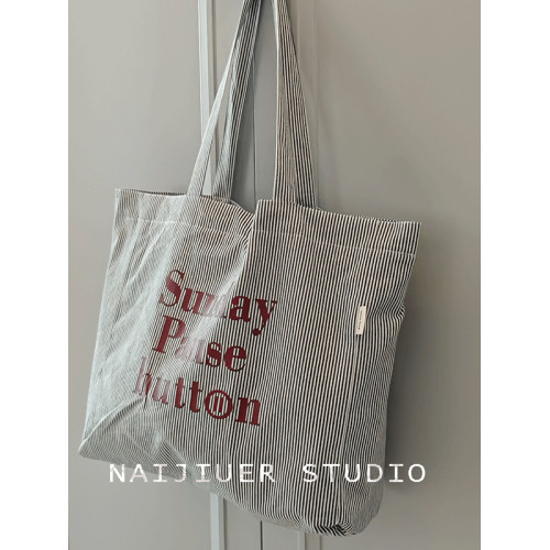 2025春夏新款托特包大容量字母條紋單肩包帆布包女簡約休閒