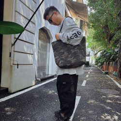 加厚迷彩無通勤托特帆布單肩包出街旅行上工健身環保袋