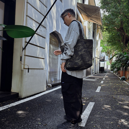 加厚迷彩無通勤托特帆布單肩包出街旅行上工健身環保袋