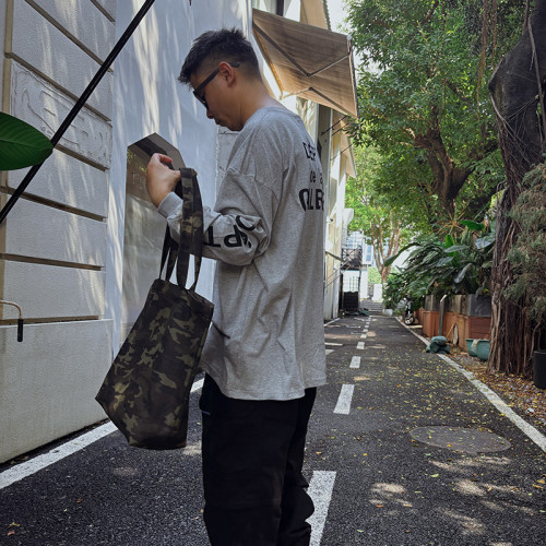 加厚迷彩無通勤托特帆布單肩包出街旅行上工健身環保袋