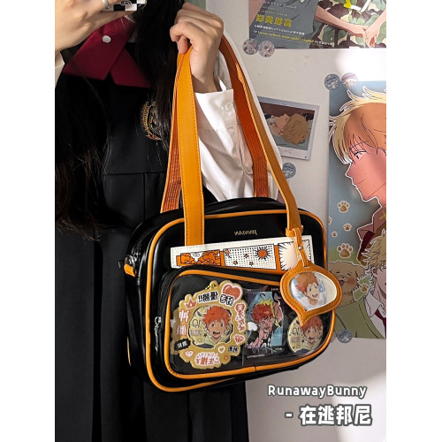 校園百搭JK二次元洛麗塔手提單肩斜後後背包PU漫畫痛包小食量紥穀吧唧