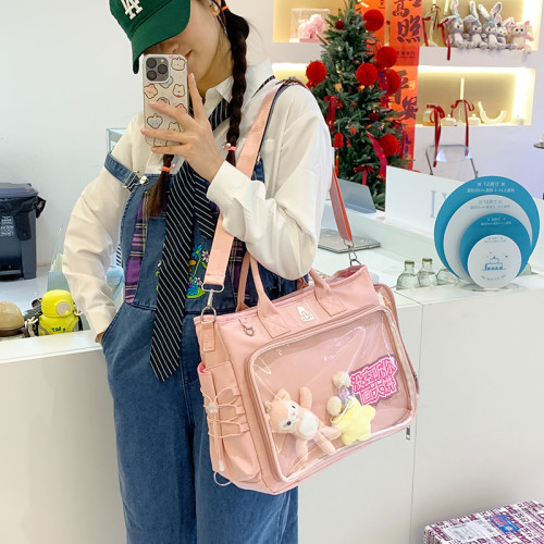 原創日系大容量痛包通勤透明娃娃包雙肩包學生書包電腦包單肩書包