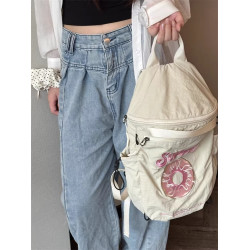 日本甜甜圈刺綉抽繩書包戶外旅行雙肩包登山包通用刺綉尼龍束口袋