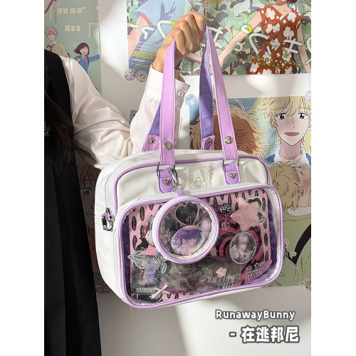 日系學院jk娃包可愛軟妹二次元撞色透明痛包大食量吧唧斜背穀子包