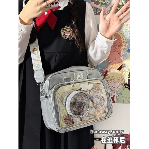 日系學院jk娃包可愛軟妹二次元撞色透明痛包大食量吧唧斜背穀子包