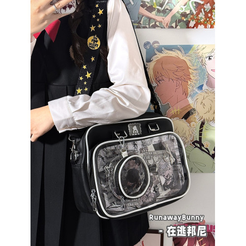 日系學院jk娃包可愛軟妹二次元撞色透明痛包大食量吧唧斜背穀子包