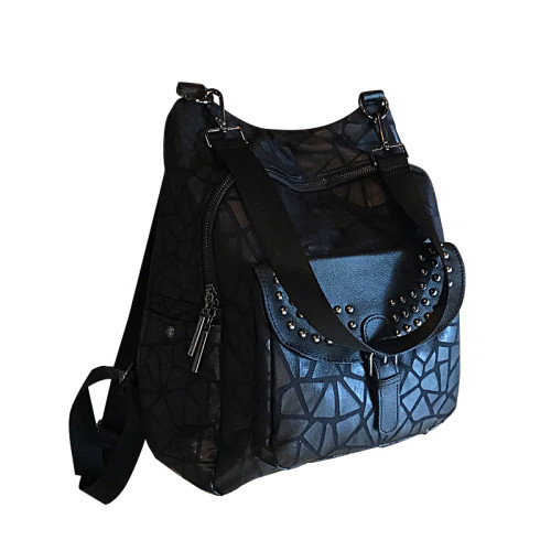 創意個性幾何圖案雙肩包女2026休閒大容量輕便旅遊後後背包鉚釘兩用包