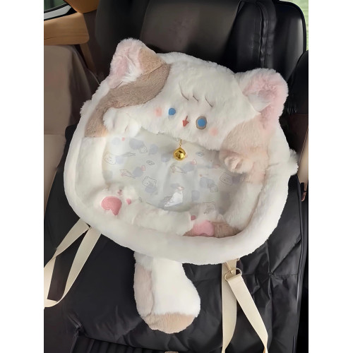 可愛毛絨小貓咪痛包雙肩包日系jk甜美少女二次元透明小食量穀子包