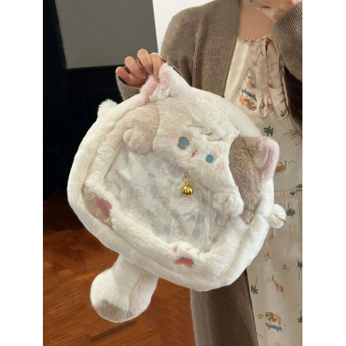 可愛毛絨小貓咪痛包雙肩包日系jk甜美少女二次元透明小食量穀子包