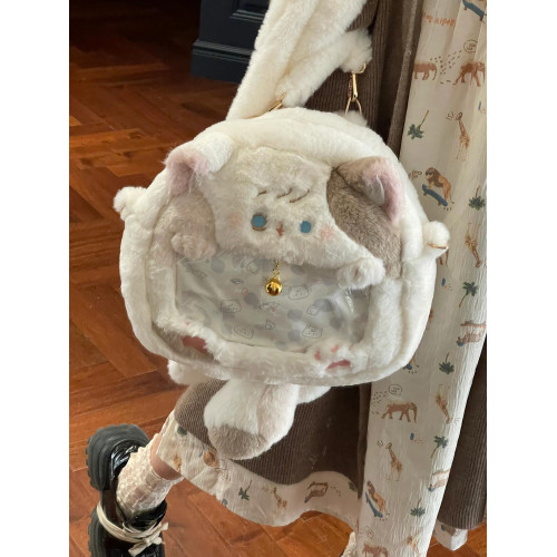 可愛毛絨小貓咪痛包雙肩包日系jk甜美少女二次元透明小食量穀子包