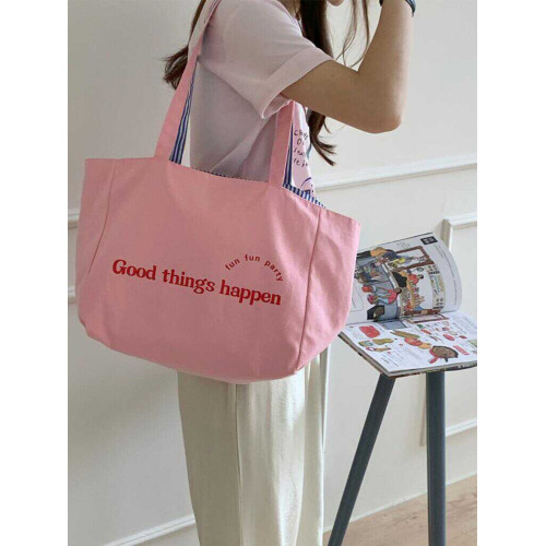 日系字母條紋雙面背帆布包大容量學生簡約慵懶風休閒單肩托特包女 日系字母條紋雙面背帆布包大容量學生簡約慵懶風休閒單肩托特包女