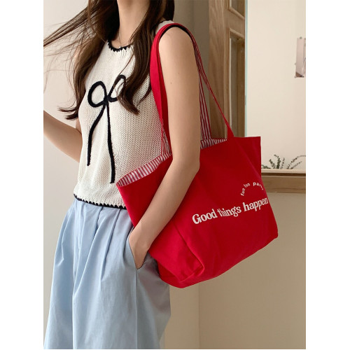 日系字母條紋雙面背帆布包大容量學生簡約慵懶風休閒單肩托特包女 日系字母條紋雙面背帆布包大容量學生簡約慵懶風休閒單肩托特包女